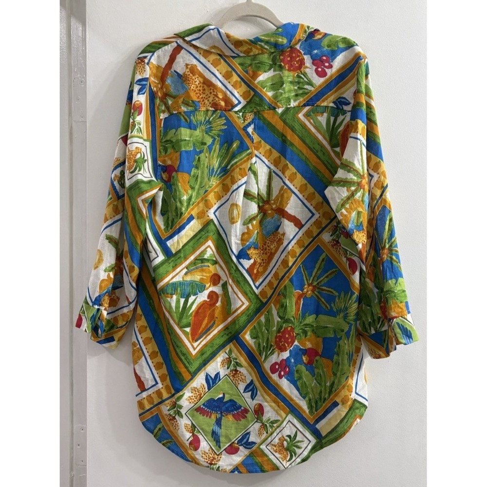 NWT Christian Siriano NY Womens XL Linen Blend Shirt Fruit Bird Print Button Up - Picture 2 of 12